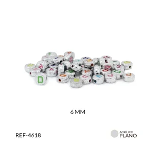 Separador acrilico redondo plano plateado letras 6mm x 10 gramos
