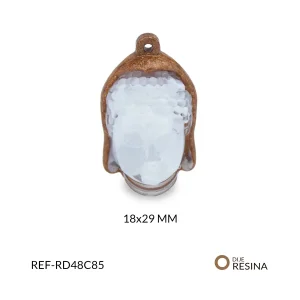 Dije resina buda blanco borde café 18x29mm x unid