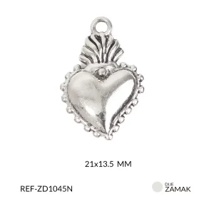 Dije zamak corazón con llamas y puntos 21×3.5mm paq x6 unidades